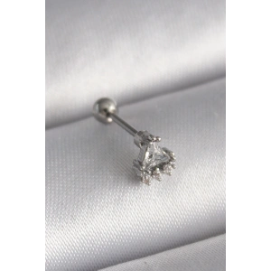 Erb 316L Çelik Gümüş Renk Üçgen Zirkon Taşlı Tragus Piercing
