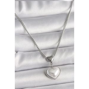 Erb 316L Çelik Gümüş Renk Zincir 3D Kalp Model Kadın Kolye