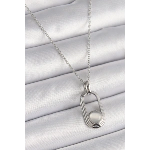 Erb 316L Çelik Gümüş Renk Zincir Beyaz Kedi Göz Model Kadın Kolye