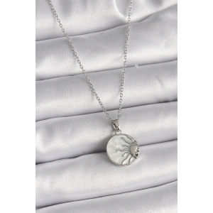 Erb 316L Çelik Gümüş Renk Zincir Beyaz Sedefli Gün Batımı Model Kadın Kolye