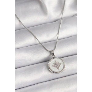 Erb 316L Çelik Gümüş Renk Zincir Beyaz Sedefli Zirkon Taşlı Yıldız İşleme Model Kadın Kolye