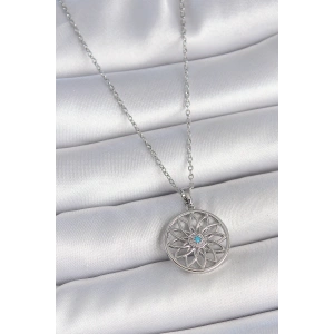 Erb 316L Çelik Gümüş Renk Zincir Mavi Taşlı Lotus Model Kadın Kolye