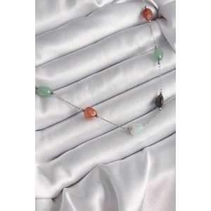 Erb 316L Çelik Gümüş Renk Zincir Renkli Doğaltaş Model Kadın Kolye