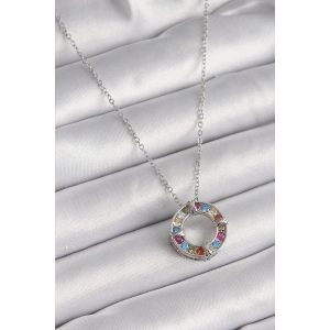 Erb 316L Çelik Gümüş Renk Zincir Renkli Zirkon Taşlı Xoxo Model Kadın Kolye