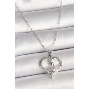 Erb 316L Çelik Gümüş Renk Zincir Zirkon Taş Detaylı Kalp Model Kadın Kolye