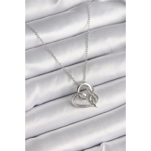 Erb 316L Çelik Gümüş Renk Zincir Zirkon Taş Detaylı Kalp Model Sonsuzluk Detay Kadın Kolye