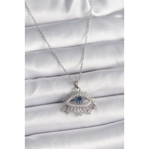 Erb 316L Çelik Gümüş Renk Zincir Zirkon Taşlı Göz Model Kadın Kolye