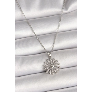 Erb 316L Çelik Gümüş Renk Zincir Zirkon Taşlı Güneş Model Kadın Kolye