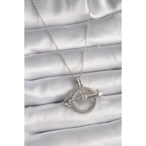 Erb 316L Çelik Gümüş Renk Zincir Zirkon Taşlı Halka Model Kadın Kolye