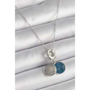 Erb 316L Çelik Gümüş Renk Zincir Zirkon Taşlı İşleme Mavi Simli Kadın Kolye