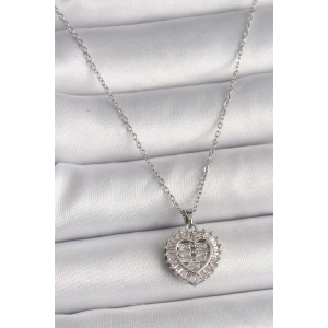 Erb 316L Çelik Gümüş Renk Zincir Zirkon Taşlı Kalp Model Kadın Kolye