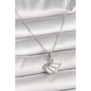 Erb 316L Çelik Gümüş Renk Zincir Zirkon Taşlı Kuğu Model Kadın Kolye