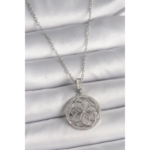 Erb 316L Çelik Gümüş Renk Zincir Zirkon Taşlı Lotus Model Kadın Kolye