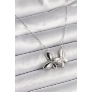 Erb 316L Çelik Gümüş Renk Zincir Zirkon Taşlı Renkli Kelebek Model Kadın Kolye