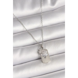 Erb 316L Çelik Gümüş Renk Zincir Zirkon Taşlı Yonca Model Kadın Kolye