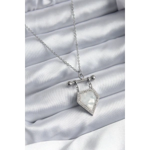 Erb 316L Çelik Gümüş Renk Zirkon Taş Detay Kadın Kolye