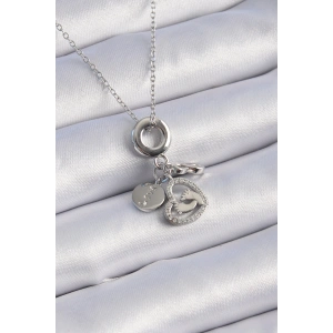 Erb 316L Çelik Gümüş Renk Zirkon Taş Detay Kalp Model Charm Kadın Kolye