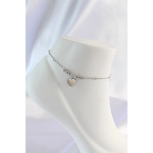 Erb 316L Çelik Gümüş Renk Zirkon Taş Detay Kalpli Halhal