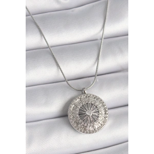 Erb 316L Çelik Gümüş Renk Zirkon Taşlı 12 Burç Madalyon Model Kadın Kolye