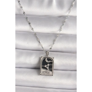 Erb 316L Çelik Gümüş Renk Zirkon Taşlı  Ay Figürlü Taror Model Kadın Kolye