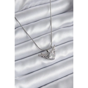 Erb 316L Çelik Gümüş Renk Zirkon Taşlı Boynuz Model Kadın Kolye