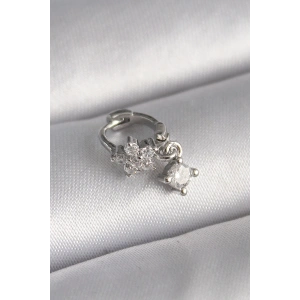 Erb 316L Çelik Gümüş Renk Zirkon Taşlı Çiçek Model Sallantı Detay Tragus Piercing