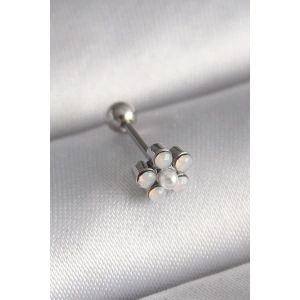 Erb 316L Çelik Gümüş Renk Zirkon Taşlı Çiçek Model Tragus Piercing