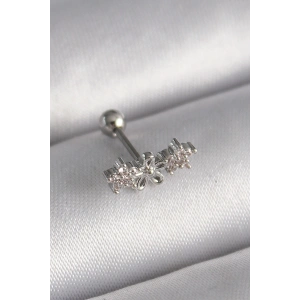 Erb 316L Çelik Gümüş Renk Zirkon Taşlı Çiçek Tragus Piercing