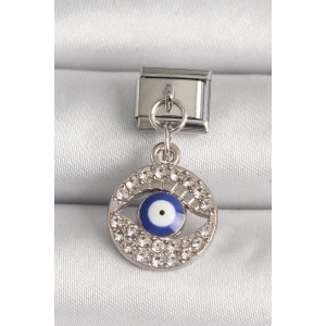 Erb 316L Çelik Gümüş Renk Zirkon Taşlı Göz Model Nazar Boncuk Detay Nomination Charm