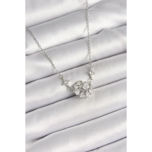 Erb 316L Çelik Gümüş Renk Zirkon Taşlı Hilal Kalp Model Kadın Kolye