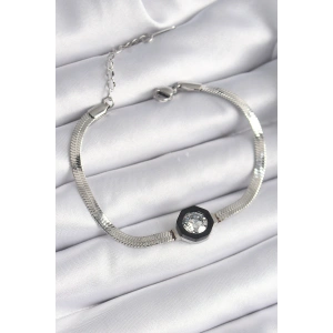 Erb 316L Çelik Gümüş Renk Zirkon Taşlı İtalyan Zincir Model Kadın Bileklik