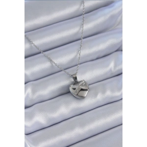Erb 316L Çelik Gümüş Renk Zirkon Taşlı Kalp Model Kadın Kolye