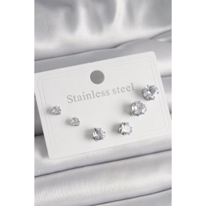 Erb 316L Çelik Gümüş Renk Zirkon Taşlı Kalp Model Kadın Küpe Seti