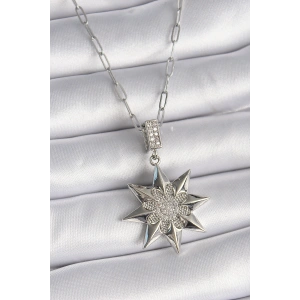 Erb 316L Çelik Gümüş Renk Zirkon Taşlı Kutup Yıldızı Model Kadın Kolye