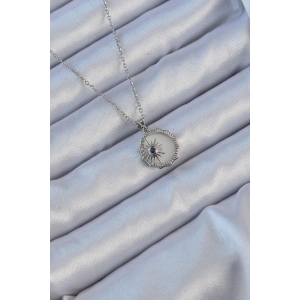 Erb 316L Çelik Gümüş Renk Zirkon Taşlı Mineli Kutup Yıldızı Kolye