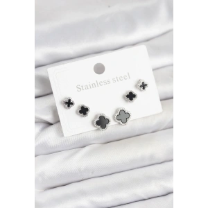 Erb 316L Çelik Gümüş Renk Zirkon Taşlı Yonca Model Kadın Küpe Seti