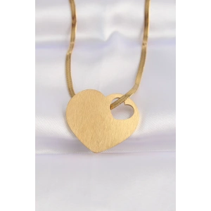 Erb 316L Çelik İtalyan Zincir Altın Renk Düz Plaka Kalp Kolye