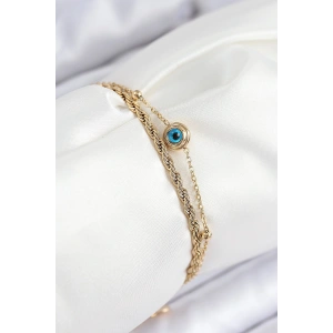 Erb 316L Çelik Nazar Boncuk Model Burgu Zincir Gold Renk Kadın Bileklik
