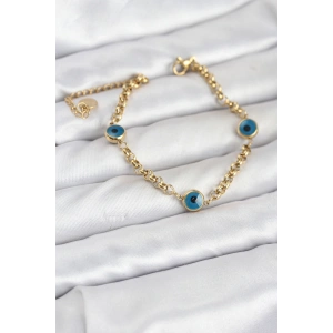 Erb 316L Çelik Nazar Model Gold Renk Kadın Bileklik