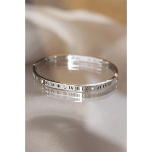 Erb 316L Çelik Roma Rakamlı Silver Renk Bilezik Kelepçe