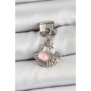 Erb 316L Çelik Sallantılı İnci Detaylı İstiridye Model Gümüş Renk Nomination Charm