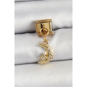 Erb 316L Çelik Sallantılı Zirkon Taşlı Ay Model Gold Renk Nomination Charm