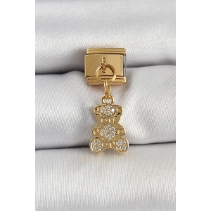 Erb 316L Çelik Sallantılı Zirkon Taşlı Ayıcık Model Gold Renk Nomination Charm