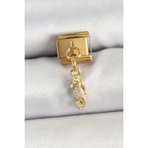 Erb 316L Çelik Sallantılı Zirkon Taşlı Çiçek Model Gold Renk Nomination Charm