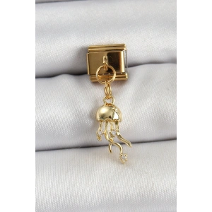 Erb 316L Çelik Sallantılı Zirkon Taşlı Deniz Anası Model Gold Renk Nomination Charm