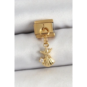 Erb 316L Çelik Sallantılı Zirkon Taşlı Deniz Yıldızı Ve İstiridye Model Gold Renk Nomination Charm