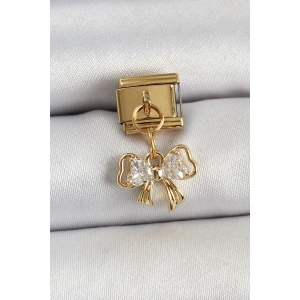 Erb 316L Çelik Sallantılı Zirkon Taşlı Fiyonk Model Gold Renk Nomination Charm