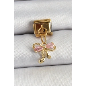 Erb 316L Çelik Sallantılı Zirkon Taşlı Fiyonk Model Gold Renk Nomination Charm