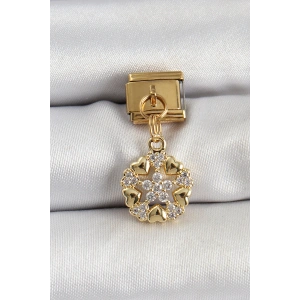 Erb 316L Çelik Sallantılı Zirkon Taşlı Kalp Detaylı Yıldz Model Gold Renk Nomination Charm