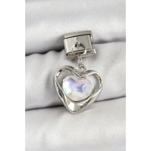 Erb 316L Çelik Sallantılı Zirkon Taşlı Kalp Model Gümüş Renk Nomination Charm
